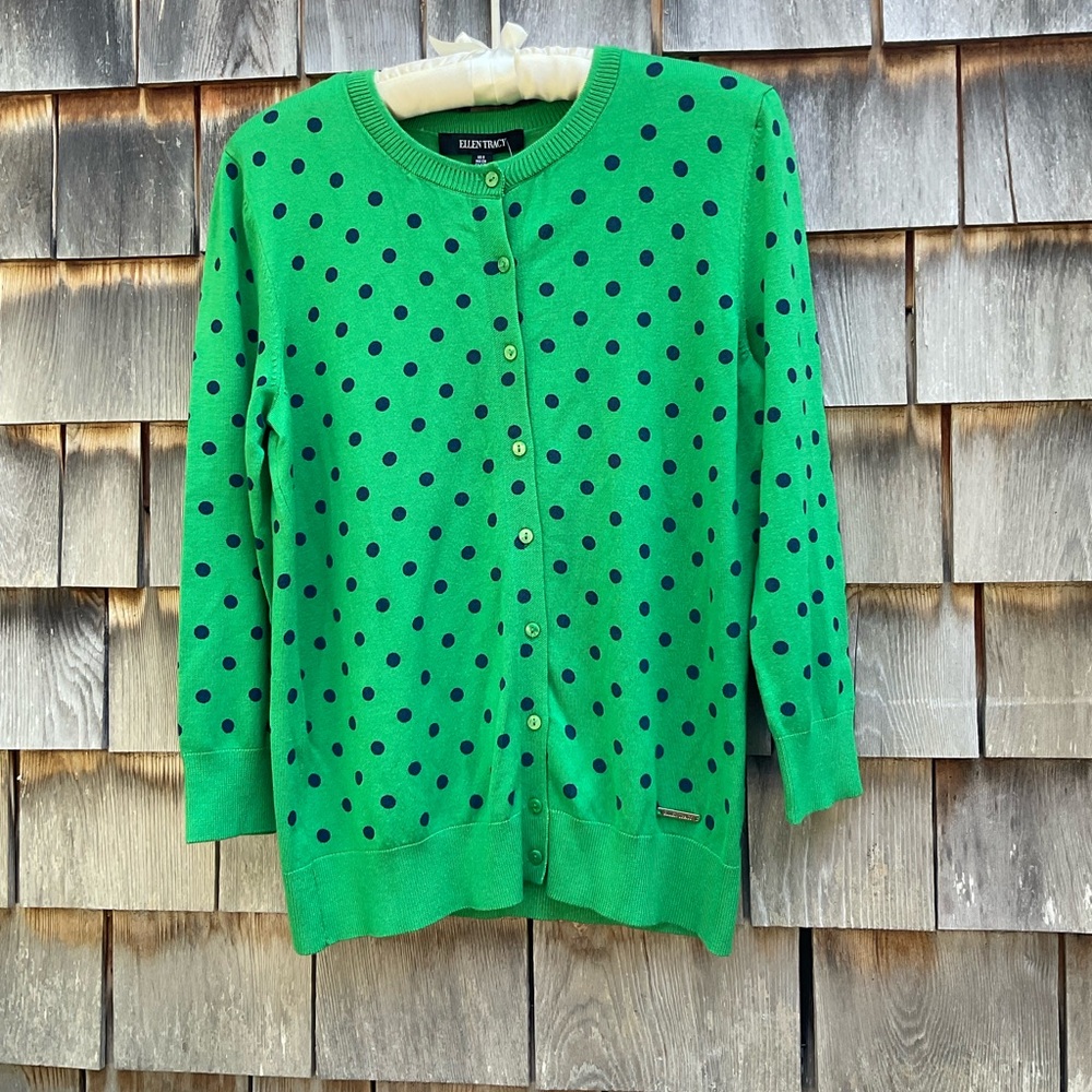 Ellen Tracy Green Polka Dot Cardigan